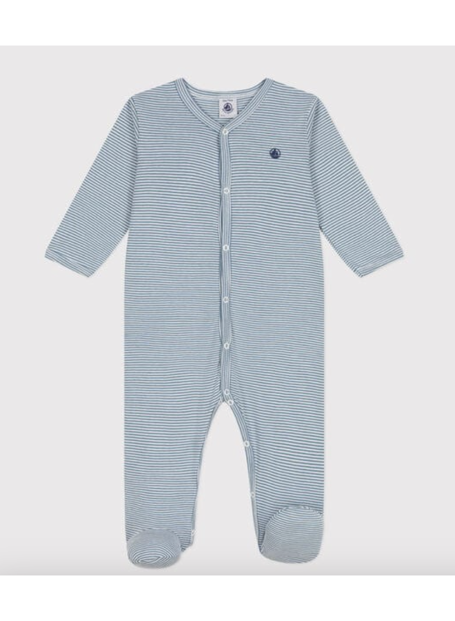 Katoenen Babypyjama Streepjes - Blauw - Petit Bateau