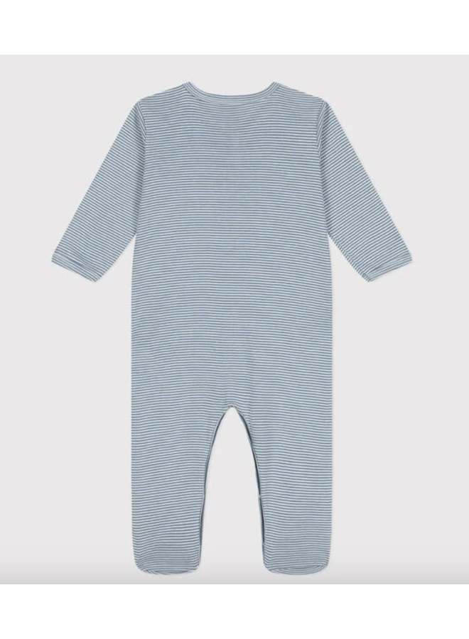 Katoenen Babypyjama Streepjes - Blauw - Petit Bateau