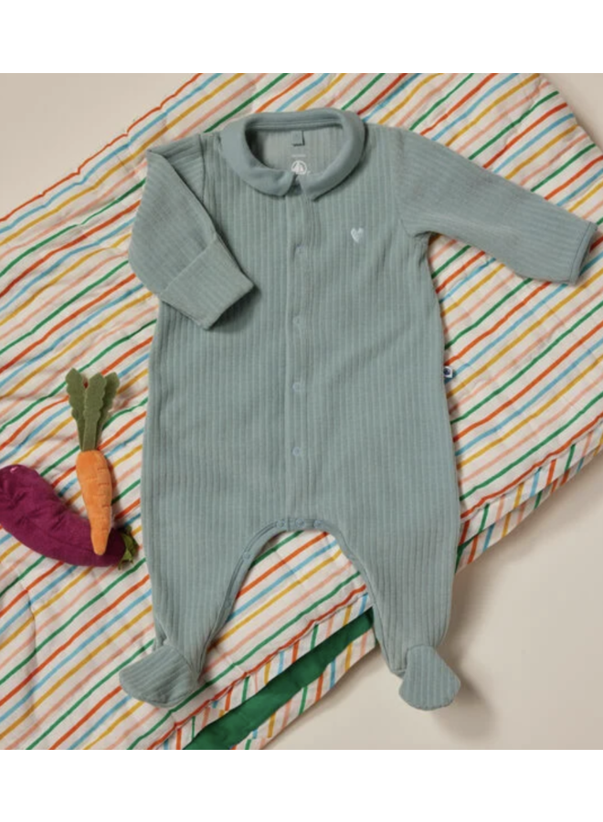 Fluwelen Babypyjama Collar - Groen - Petit Bateau