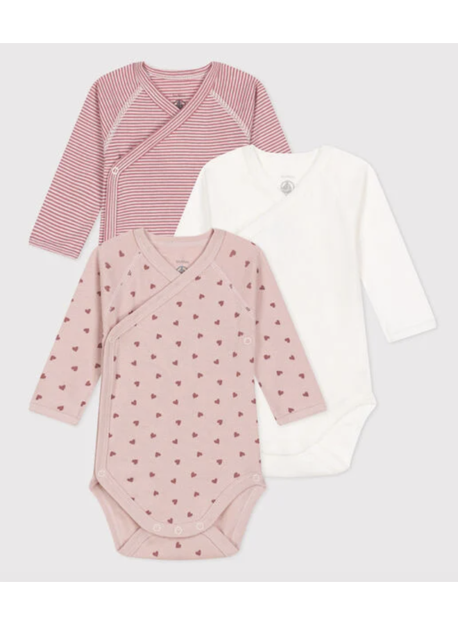 Set van 3 body’s - Hartjes Rose - Petit Bateau