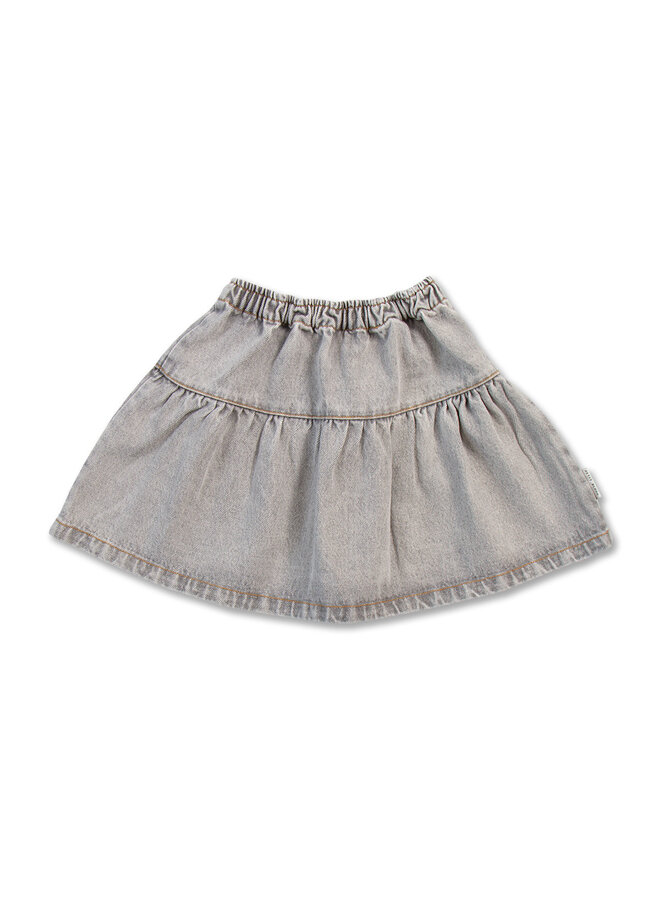 Jeans Ruffle Skirt − Washed Light Grey  - Petit Blush