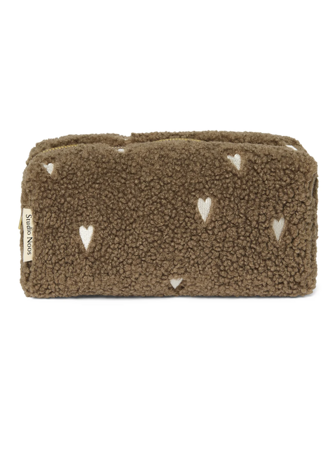 Brown Teddy Hearts Pouch - Studio Noos