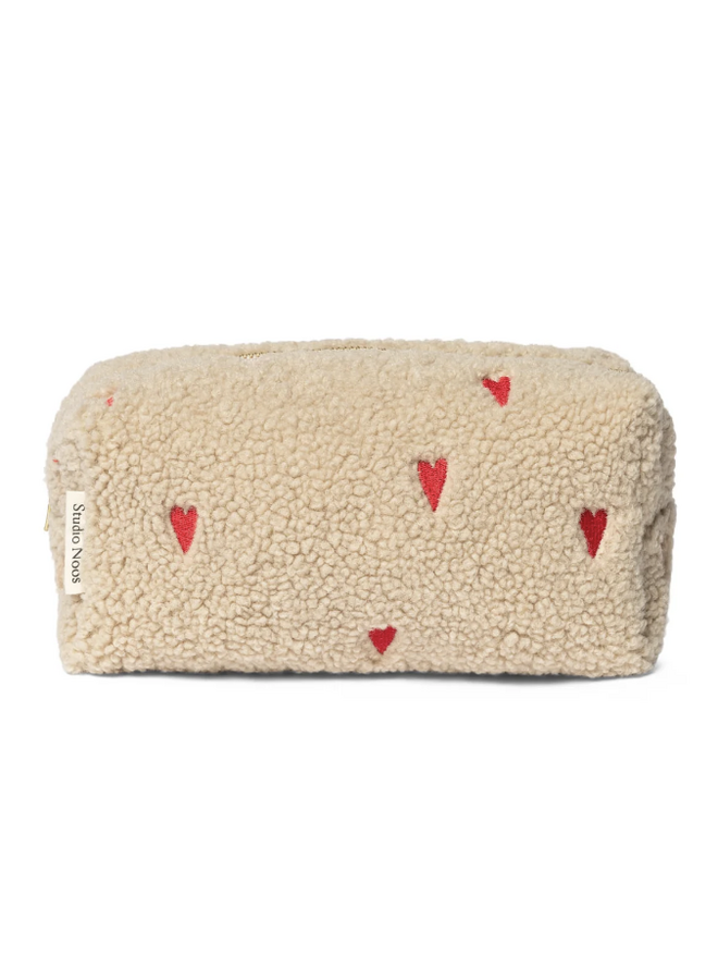 Ecru Teddy Hearts Pouch - Studio Noos
