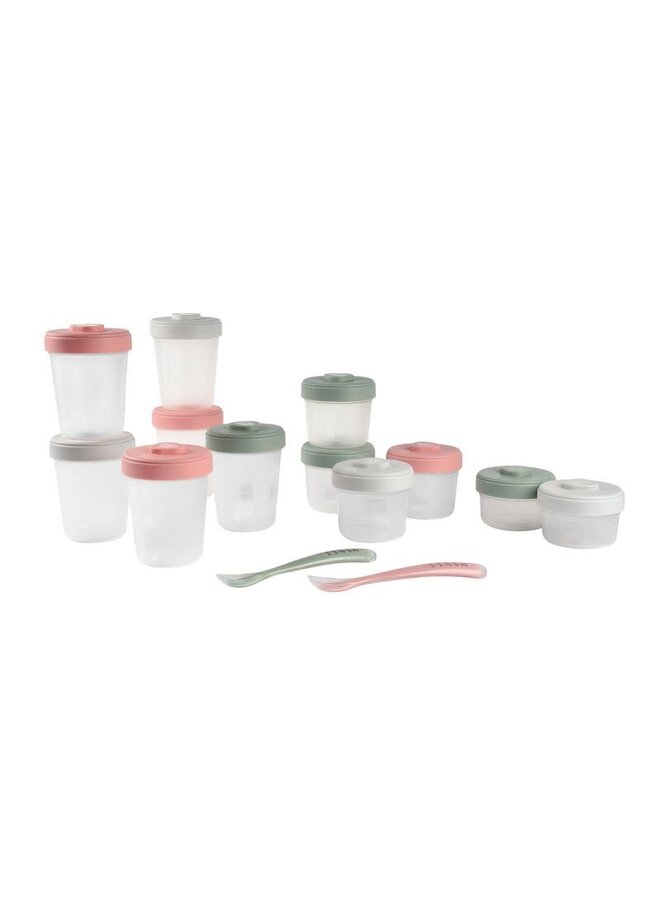 1e hapjes complete set van 12 Clipporties incl. 2 lepeltjes - eucalyptus - Beaba