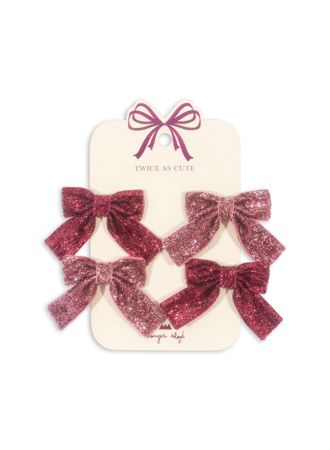 4 Pack Glitter Bow Hair Clips - Pink Mix - Konges Slojd
