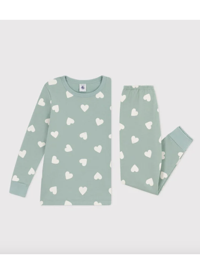 Junior Pyjama - Sage Hearts - Petit Bateau