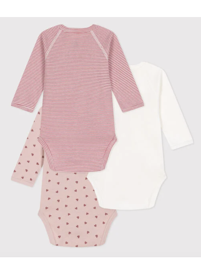 Set van 3 body’s - Hartjes Rose - Petit Bateau