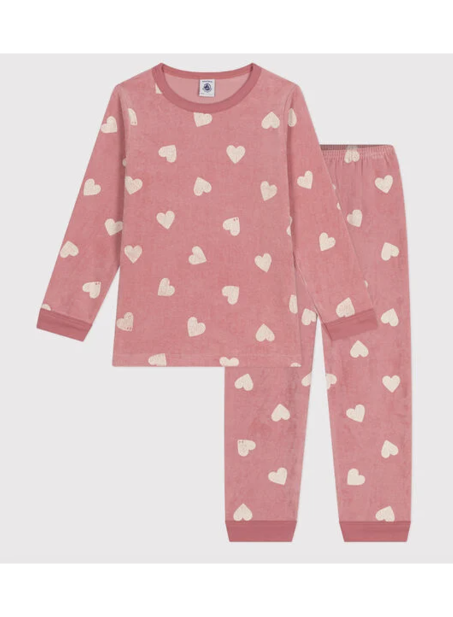 Junior Fluwelen Pyjama - Hearts Rose - Petit Bateau