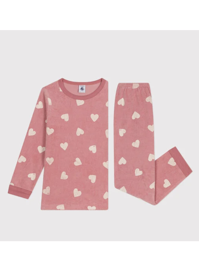 Junior Fluwelen Pyjama - Hearts Rose - Petit Bateau