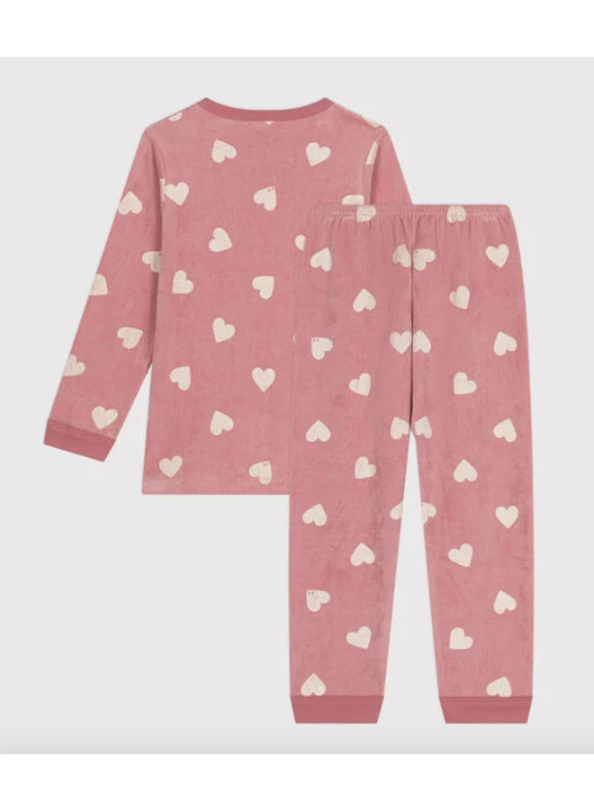 Junior Fluwelen Pyjama - Hearts Rose - Petit Bateau