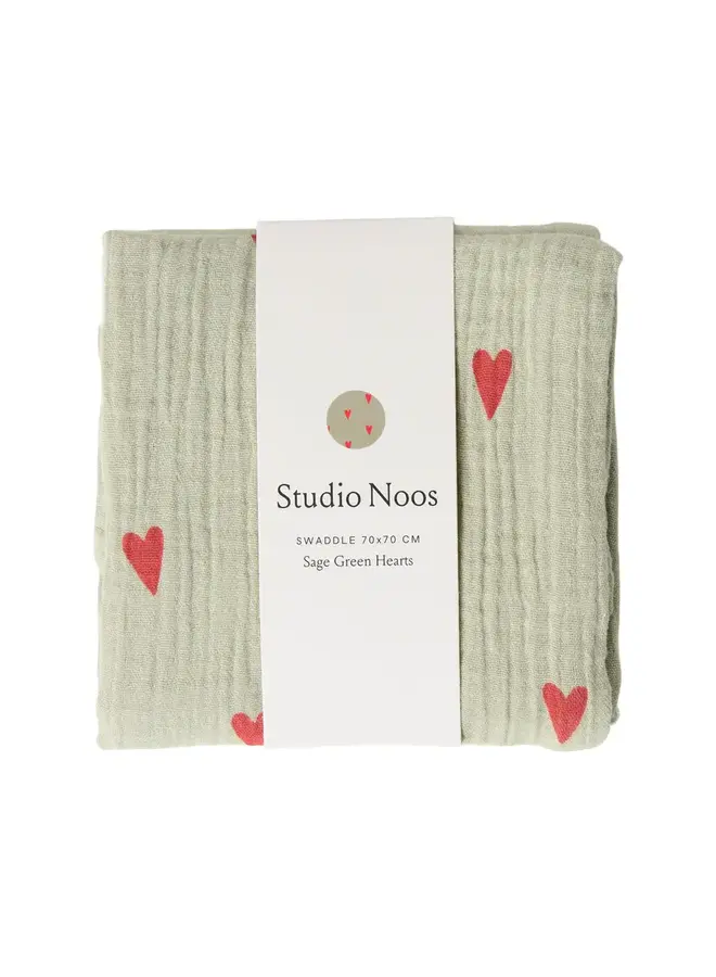 Tetradoek - 70x70 - Sage Green Hearts - Studio Noos