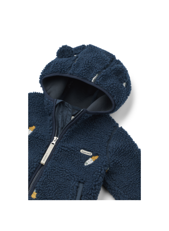 Mara Pile Jacket With Ears - Rocket / Classic navy / Embroidery - Liewood