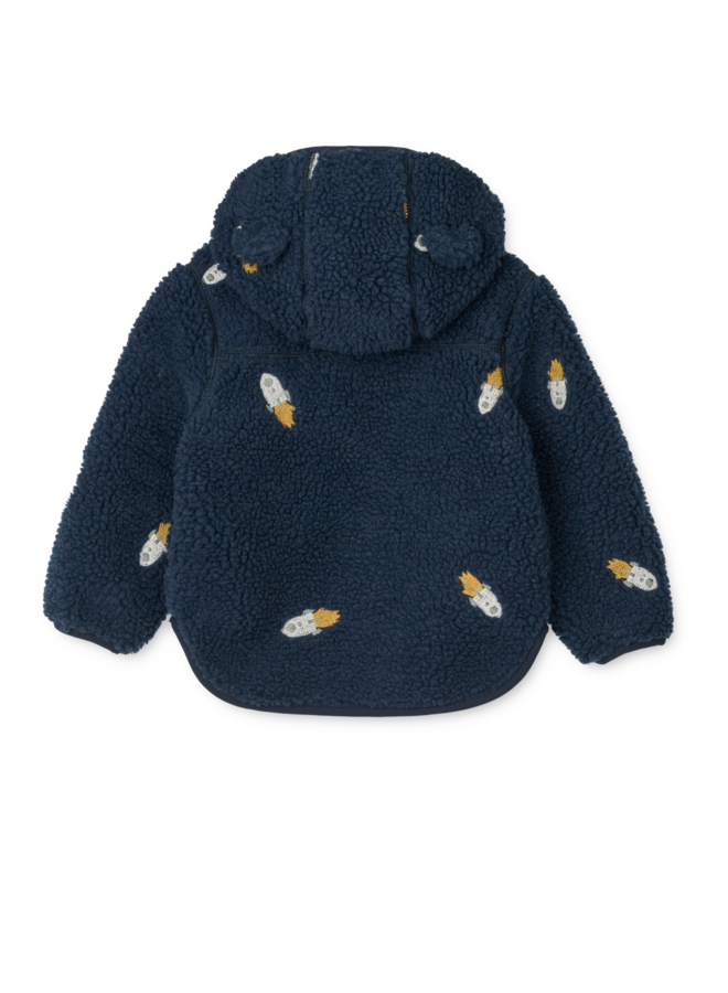Mara Pile Jacket With Ears - Rocket / Classic navy / Embroidery - Liewood