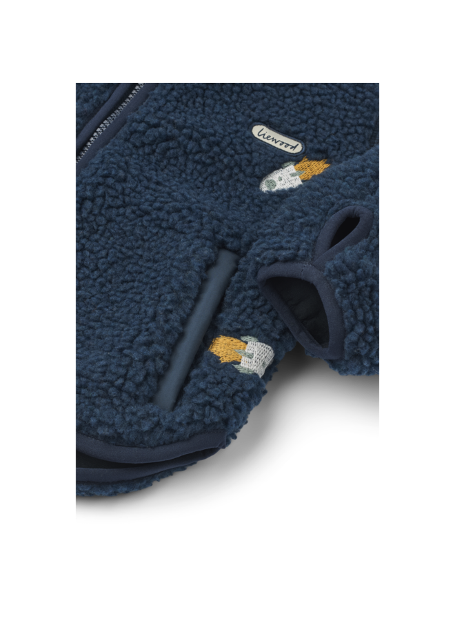 Mara Pile Jacket With Ears - Rocket / Classic navy / Embroidery - Liewood
