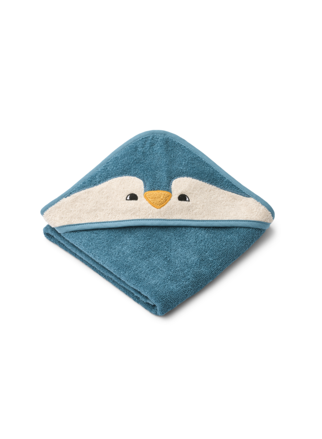Albert Penguin Hooded Towel - Ocean - Liewood