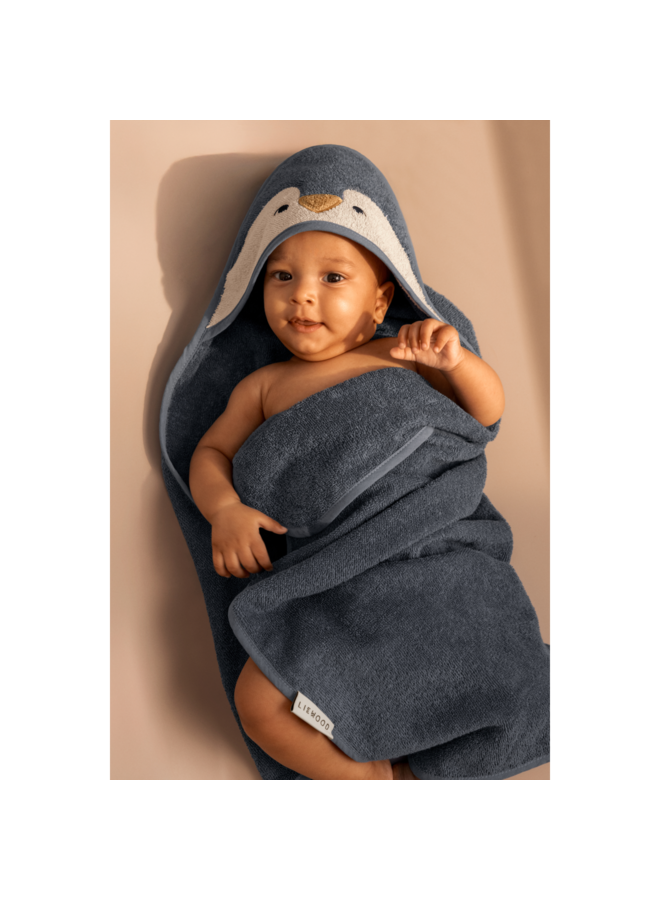 Albert Penguin Hooded Towel - Ocean - Liewood