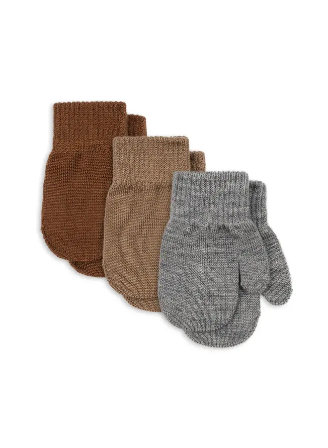 3 Pack Filla Mittens - Grey Melange/Beige/Brown - Konges Slojd