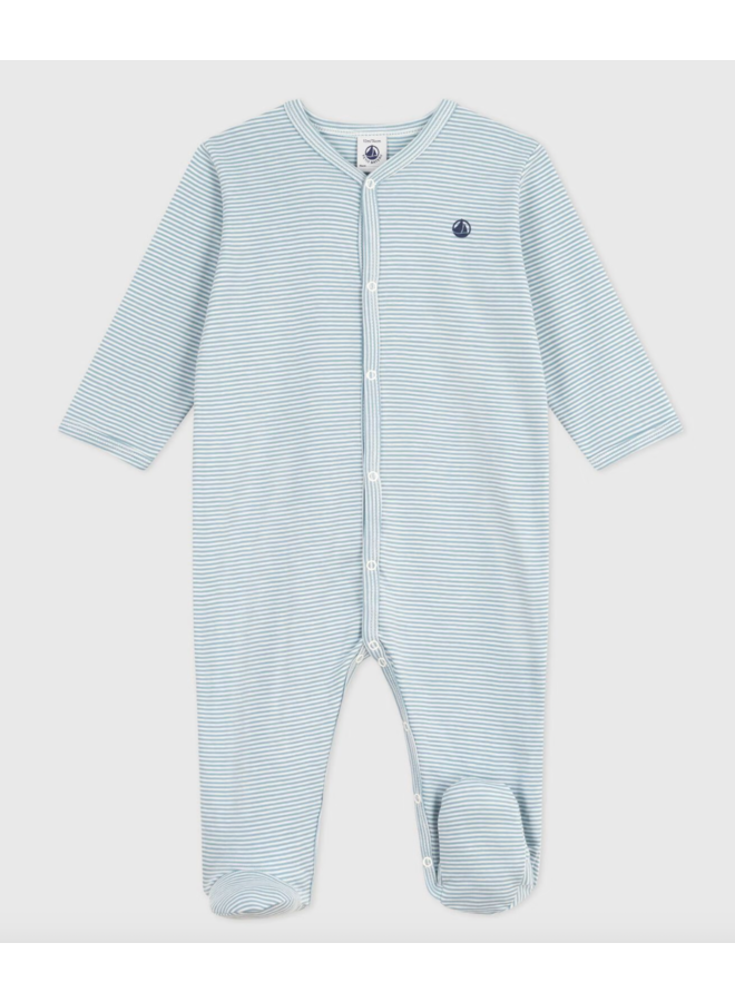 Katoenen Babypyjama Streepjes - Lichtblauw - Petit Bateau