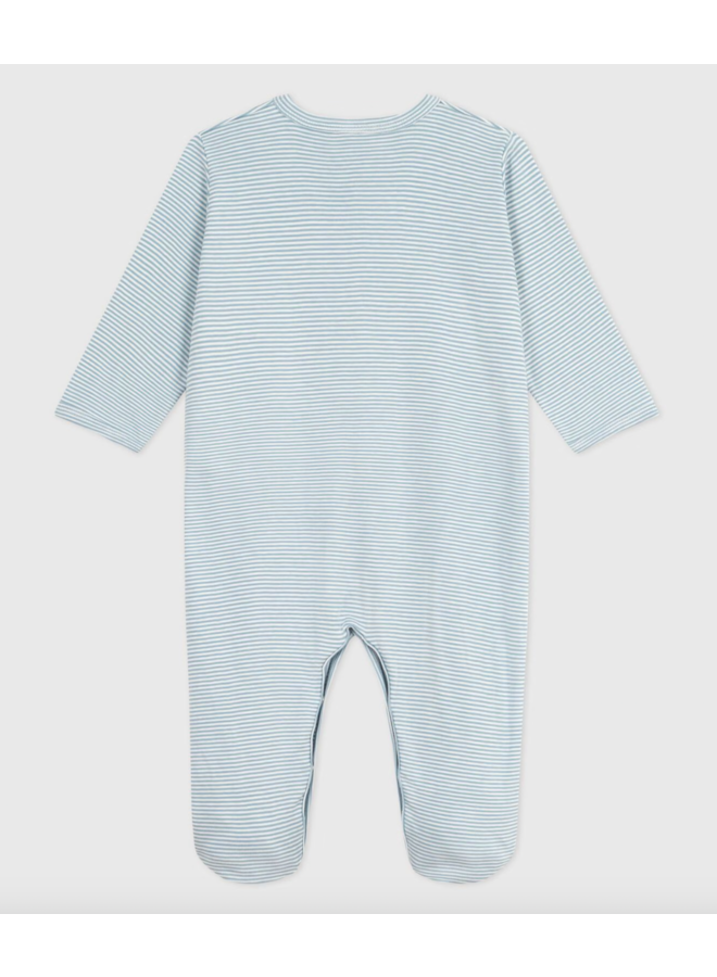 Katoenen Babypyjama Streepjes - Lichtblauw - Petit Bateau