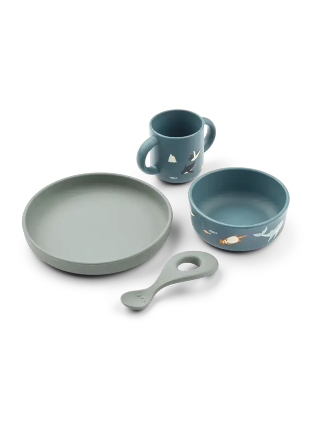 Vivi Silicone Tableware Set - Arctic Sea/Ocean view - Liewood