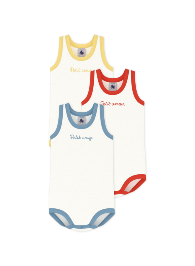 Set van 3 katoenen body’s zonder mouwen - Multicouleur - Petit Bateau