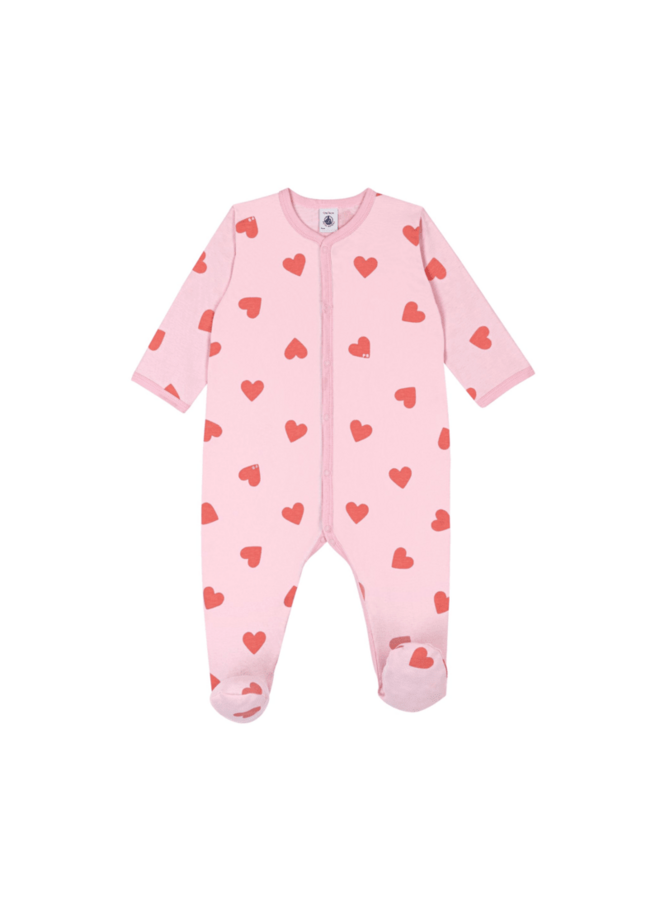 Katoenen Babypyjama - Hartjesprint roze - Petit Bateau