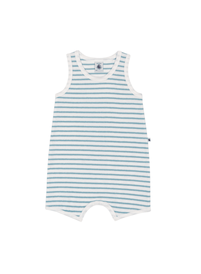 Korte Playsuit Zonder Mouwen in Boucléfluweel - Streepjes - Petit Bateau