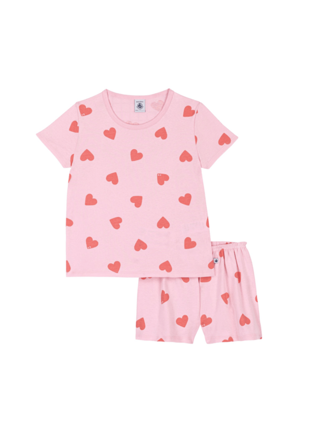 Korte Katoenen Pyjama uit 2 stuks - Hartjesprint - Petit Bateau