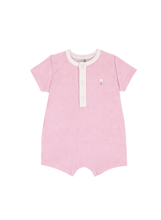 Badstoffen Jumpsuit Korte Mouwen - Roze - Petit Bateau