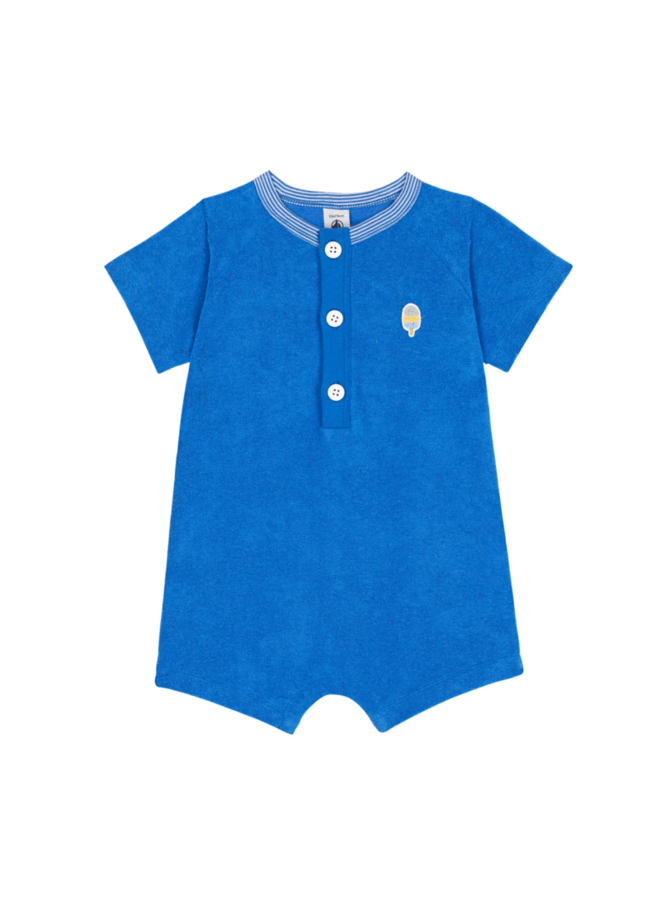 Badstoffen Jumpsuit Korte Mouwen - Blauw - Petit Bateau