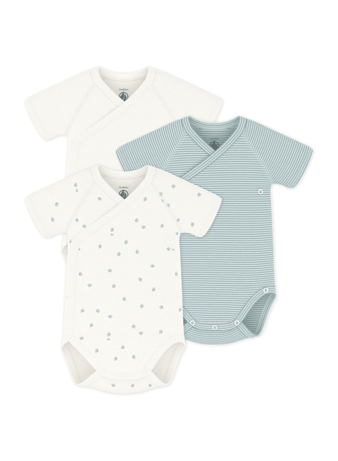 Set van 3 overslagbody’s Korte Mouwen - Hondenpootjes - Petit Bateau
