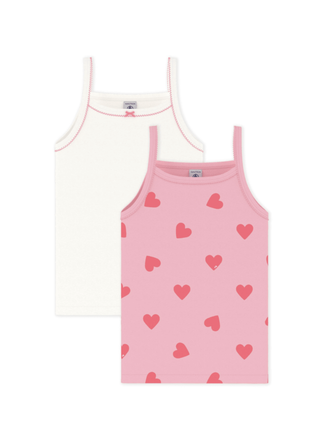 Set van 2 katoenen kinderhemdjes - Hartjesprint - Petit Bateau