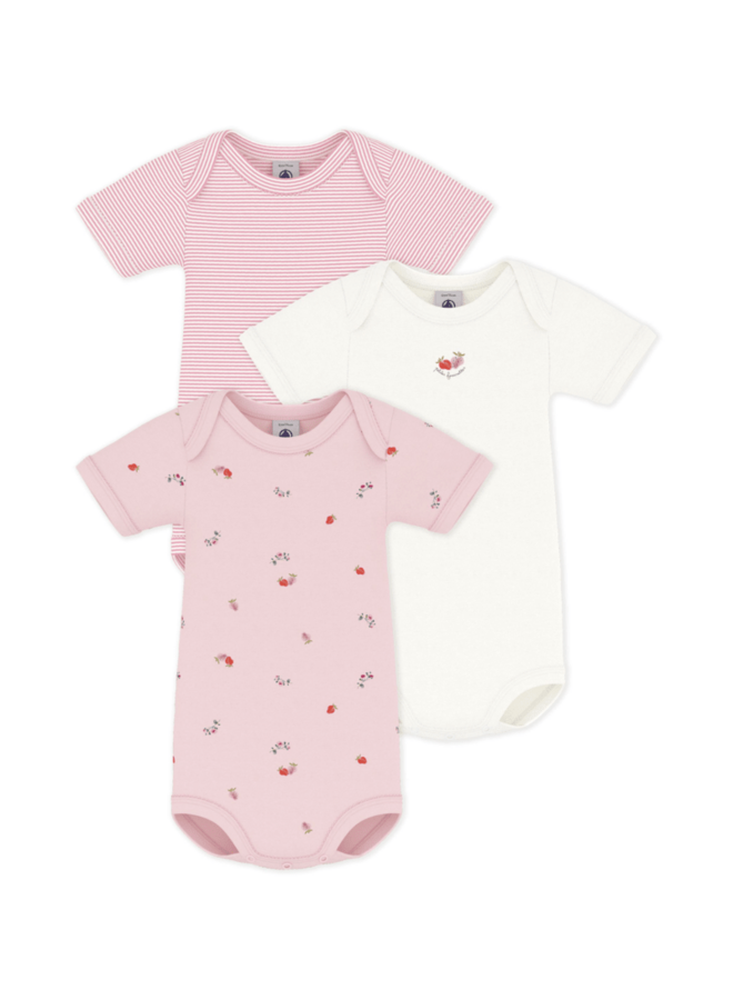 Set van 3 katoenen body’s Korte Mouwen - Bloemenprint - Petit Bateau
