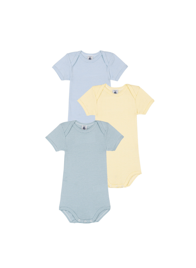 Set van 3 katoenen body’s Korte Mouwen - Streepjes - Petit Bateau