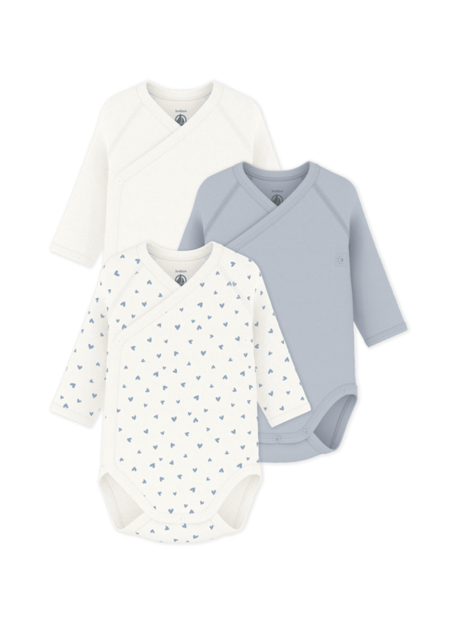 Set van 3 overslagbody’s Lange Mouwen - Blauw - Petit Bateau