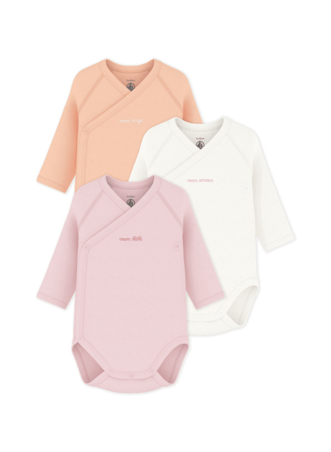 Set van 3 overslagbody’s Lange Mouwen - Roos - Petit Bateau