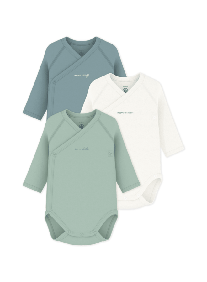 Set van 3 overslagbody’s Lange Mouwen - Groen- Petit Bateau