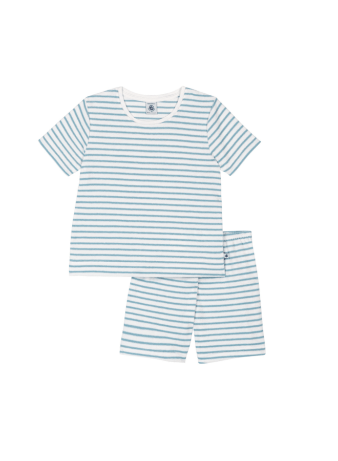 Pyjama uit 2 stuks Korte Mouwen - Streepjes Marshmallow/Mimi - Petit Bateau