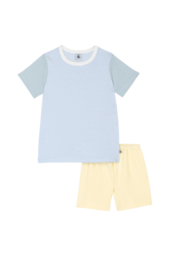 Pyjama uit 2 stuks Korte Mouwen - Streepjes Blauw/Multicouleur - Petit Bateau