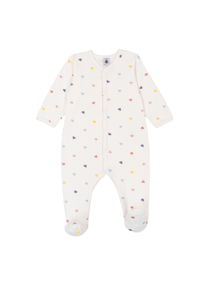 Fluwelen Babypyjama - Hartjesprint multicouleur - Petit Bateau