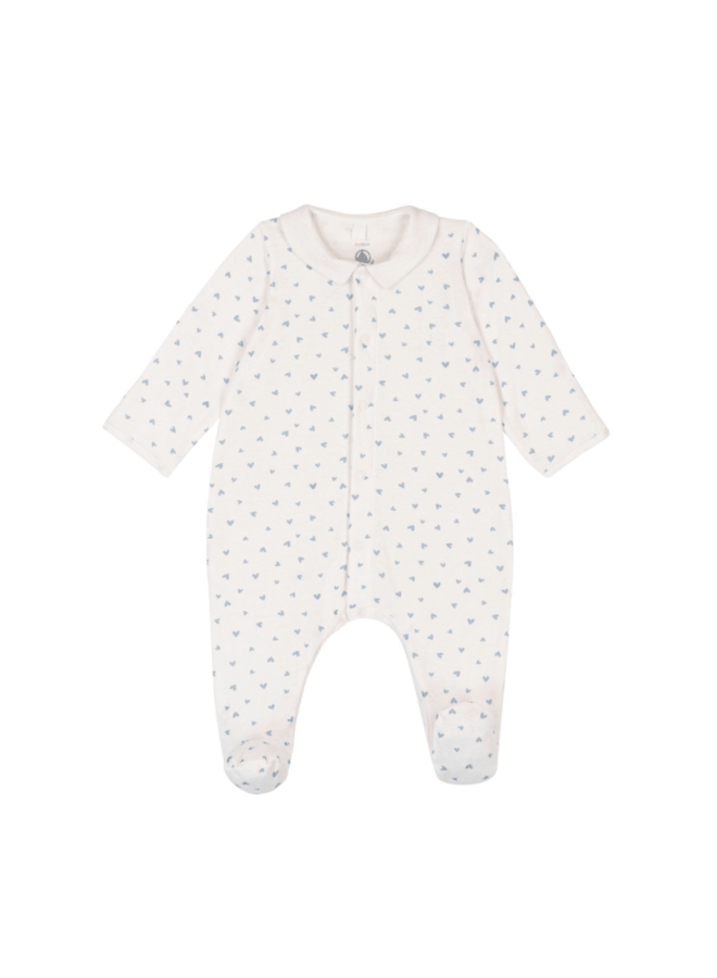 Fluwelen Babypyjama - Hartjesprint Blauw - Petit Bateau