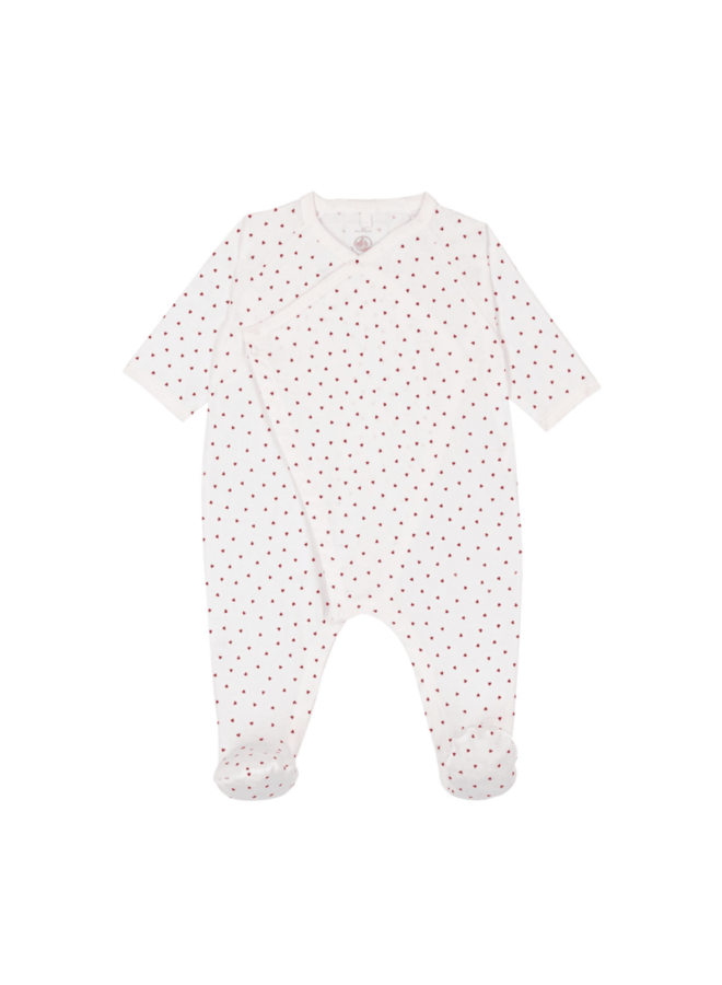 Katoenen Babypyjama - Hartjesprint rood - Petit Bateau