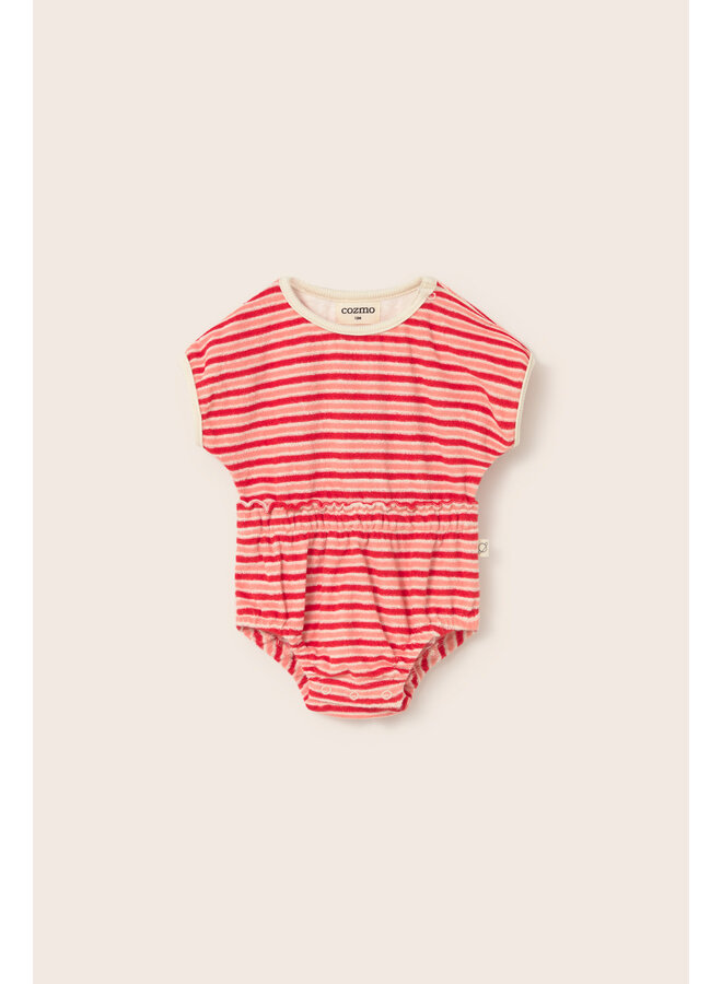 Soft Terry Romper Gianna - Tomato Stripes - My Little Cozmo