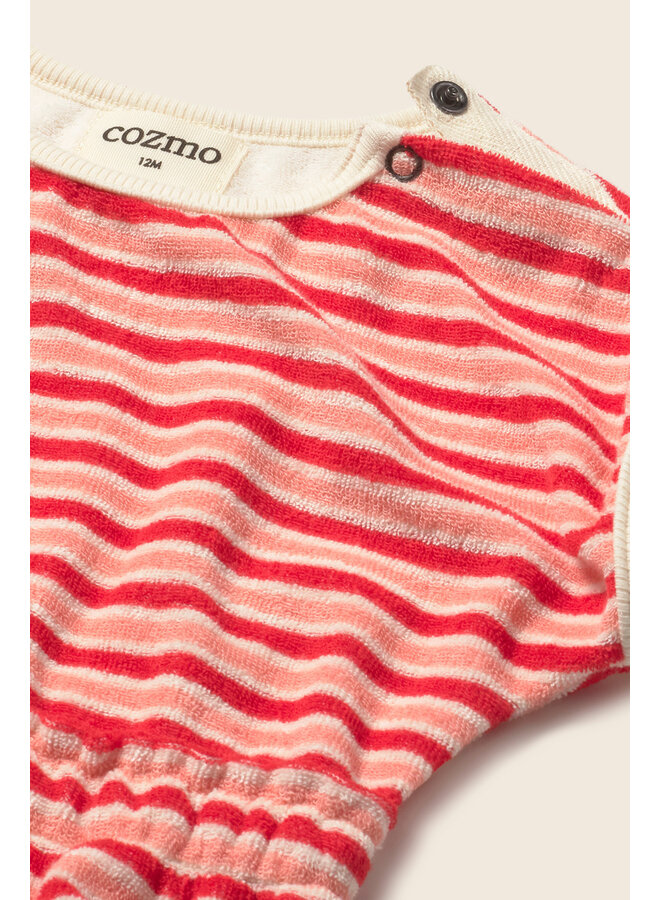 Soft Terry Romper Gianna - Tomato Stripes - My Little Cozmo