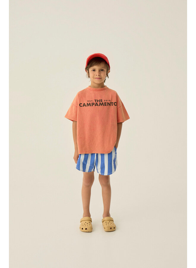 Blue Stripes Washed Shorts - Blue - The Campamento