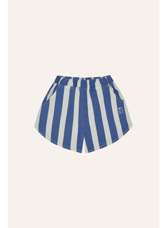 Blue Stripes Washed Shorts - Blue - The Campamento