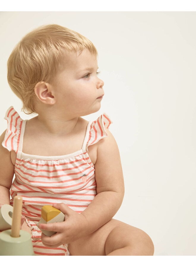 BB Stripes Romper - Coral - Buho