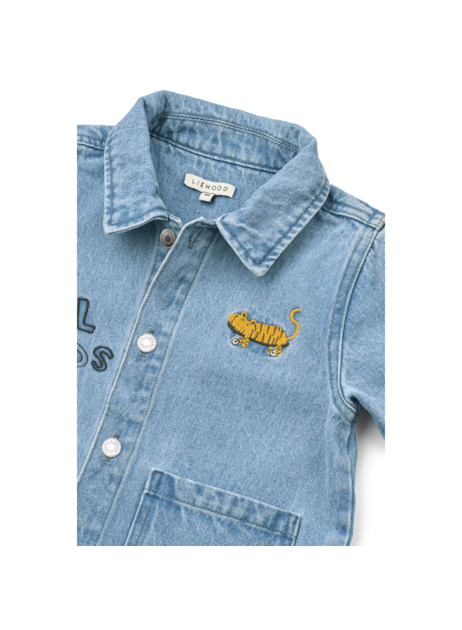 Kinsley Placement Denim Overshirt - Cool kids / Light blue denim - Liewood