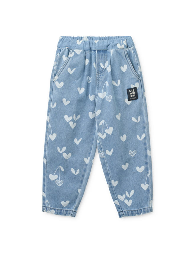Borris Printed Denim Pants - Sweethearts / light blue denim - Liewood