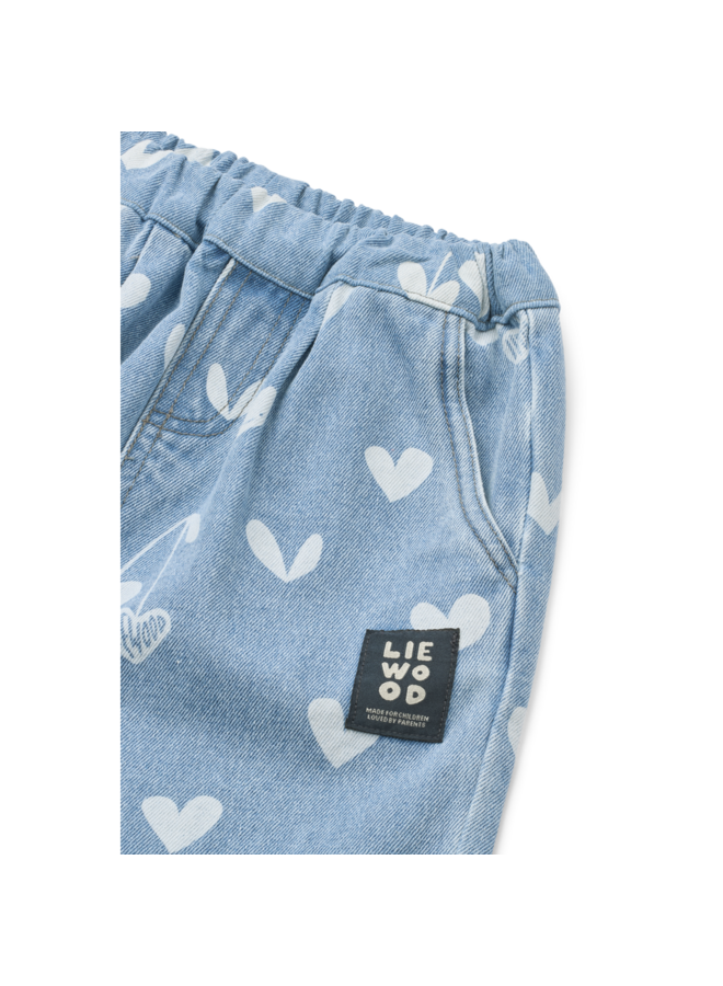 Borris Printed Denim Pants - Sweethearts / light blue denim - Liewood